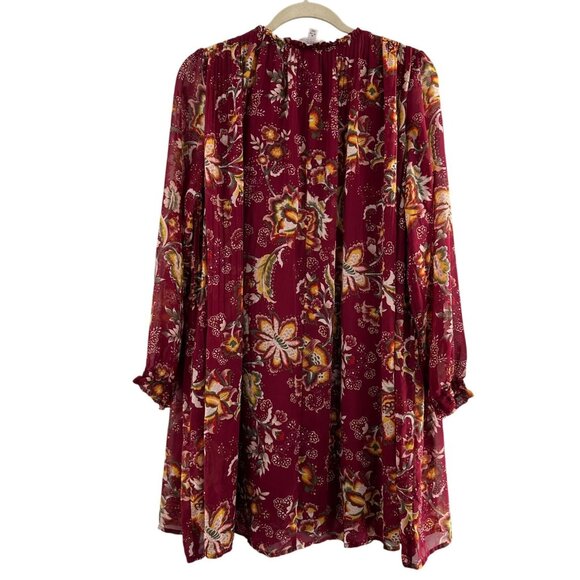 Time & Tru Floral Boho Dress M Multicolor Long Sleeve Peasant Pleated Babydoll b - Picture 7 of 12
